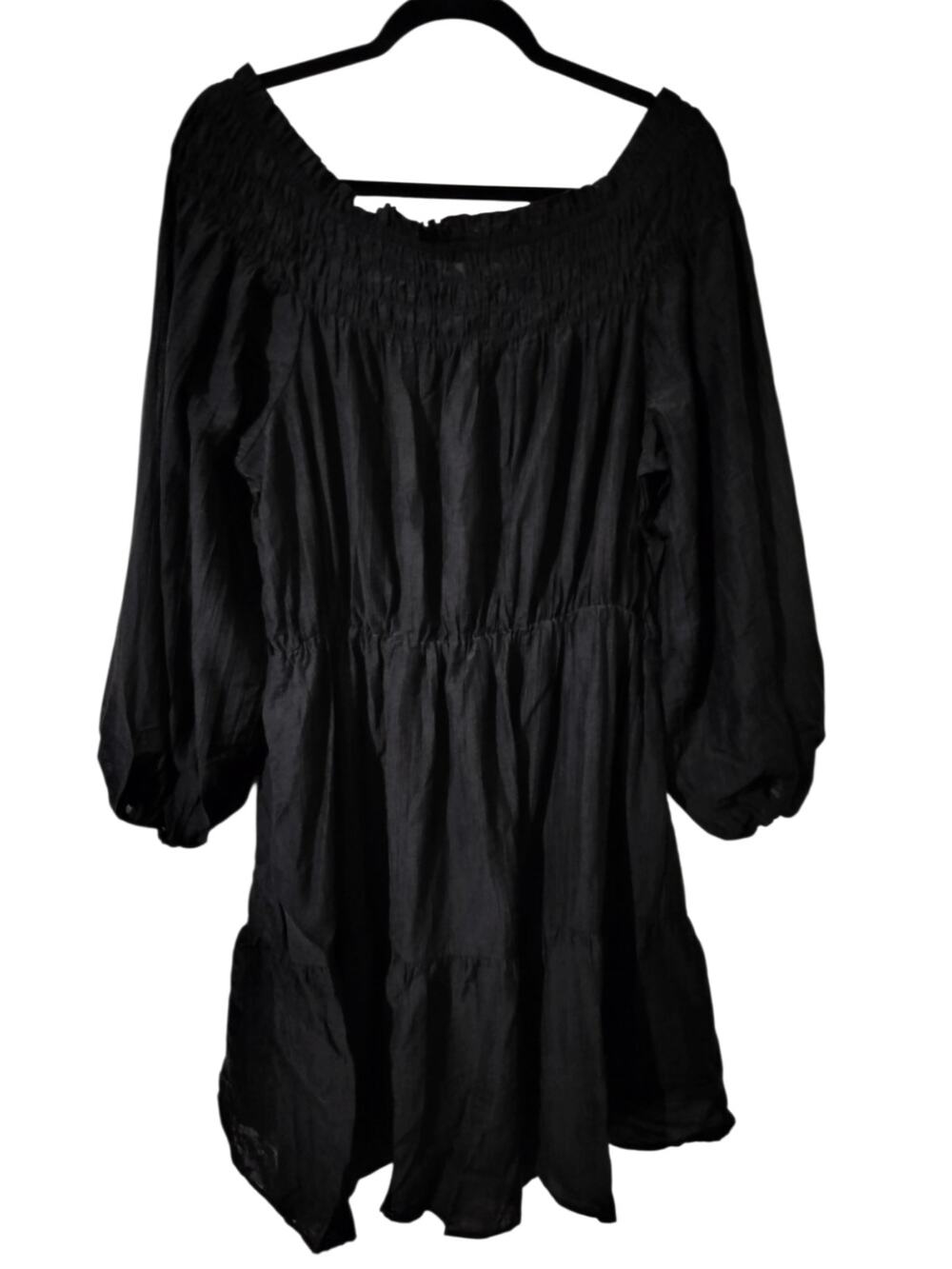 6084)H & M Black XL Off the Shoulder Balloon Sleeve Tiered Swing Dress